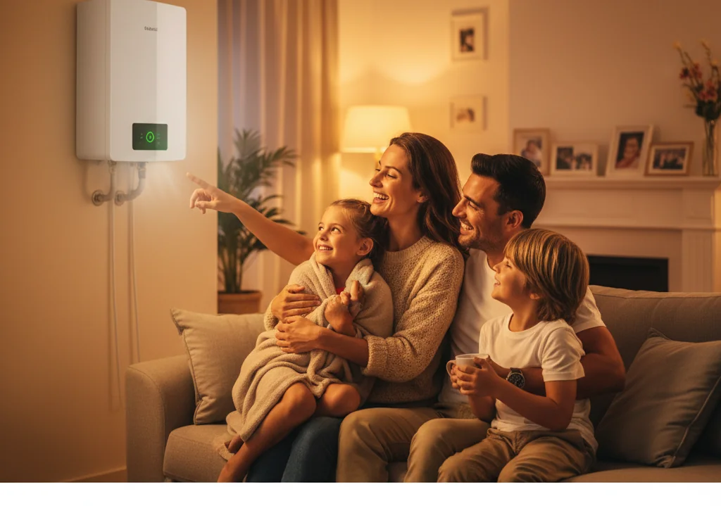 عائلة سعيدة بعد صيانة السخان